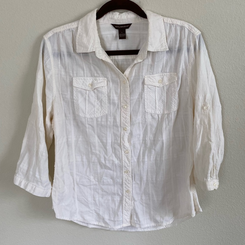 Bit and Bridle White Sheer Blouse-Sz L